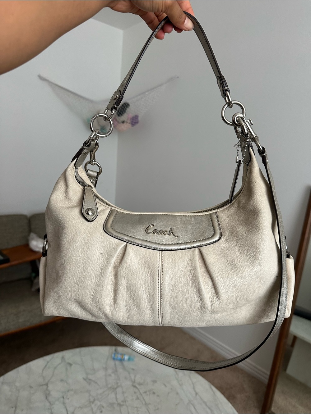 Coach Cream Pebbled Leather Shoulder Hobo